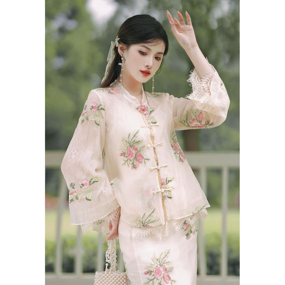 夏季 设计感新中式气质名媛温柔时尚上衣高腰半身裙套装现货动漫