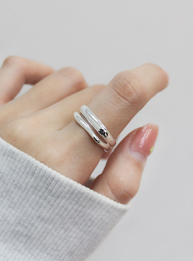 轻奢小众设计戒指女 银质双环镂空 通勤百搭素颜戒
