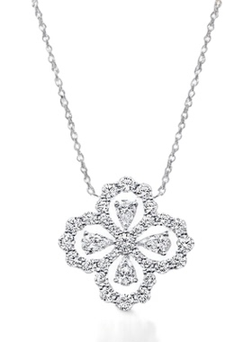 925银镀18k金四叶草架吊坠项链