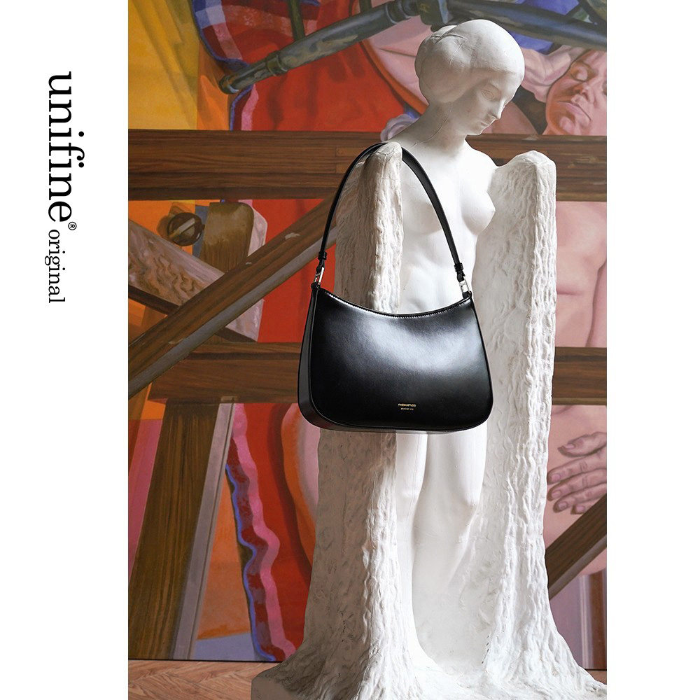 unifine新款月牙腋下包黑色高级法棍包包女简约高级通勤小众女包