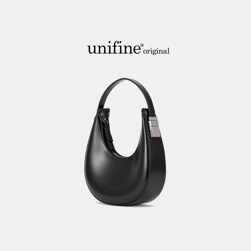 unifine新款月牙包法式腋下包黑色单肩小众轻奢高级真皮包包女
