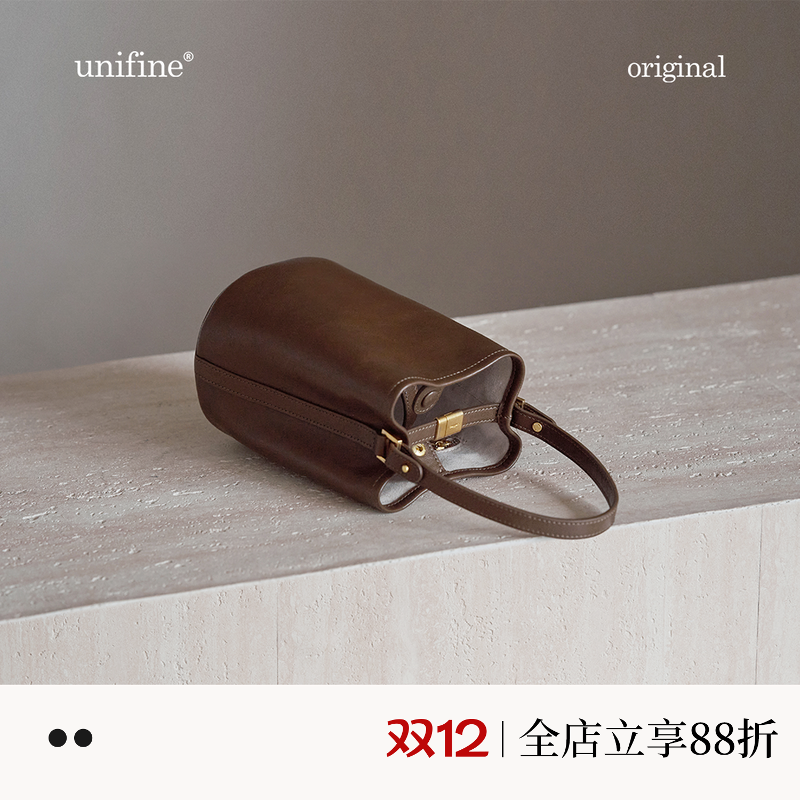 植鞣头层牛皮水桶包vol6380