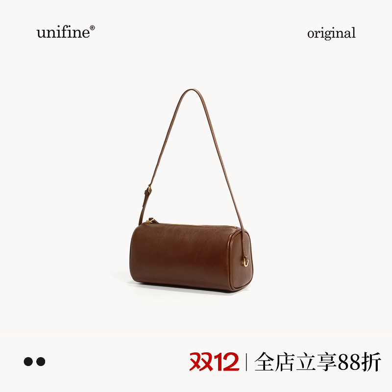 unifine植鞣头层牛皮单肩圆筒包