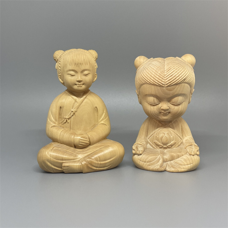《正宗小叶黄杨木》禅意打坐童子
