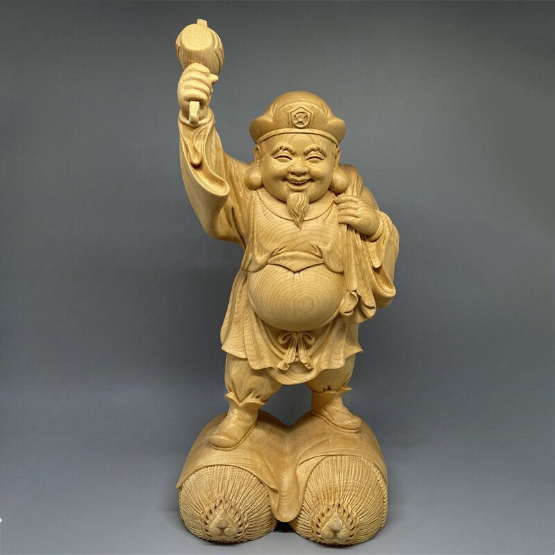 桧木雕刻大黑天财神实木大号摆件
