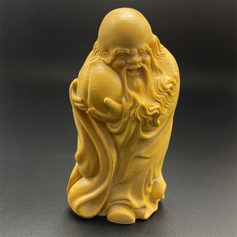小叶黄杨木精雕寿星手捧寿桃祝寿礼品家居客厅玄关摆件实木工艺品