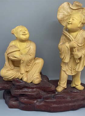 人物摆件二仙黄杨木木雕工艺品