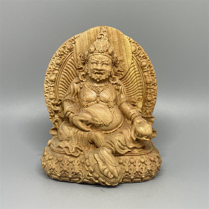 崖柏木雕刻藏佛黄财神人物佛像家居客厅供奉装饰摆件密宗护法神像