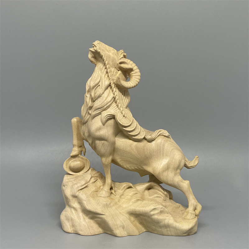 领头羊摆件黄杨木整料雕刻工艺品