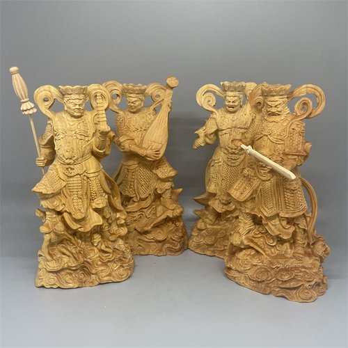 四大天王风调雨顺神像摆件崖柏木