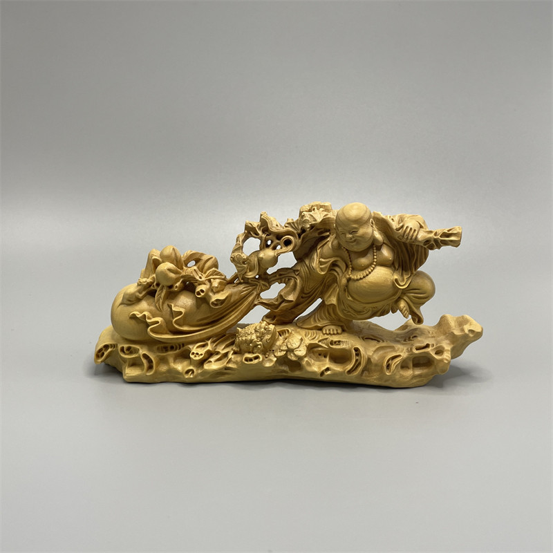 小叶黄杨木弥勒佛实木摆件工艺品