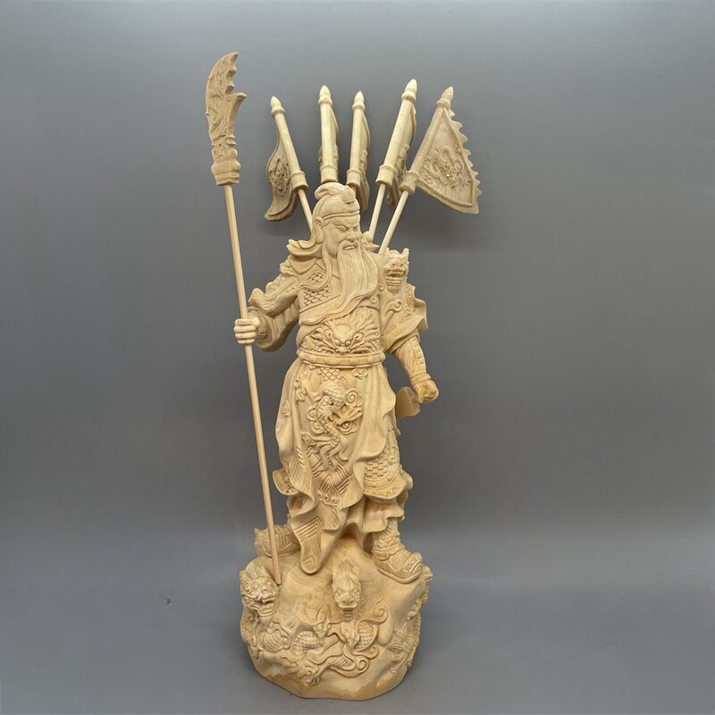 五行旗关公神像摆件黄杨木工艺品