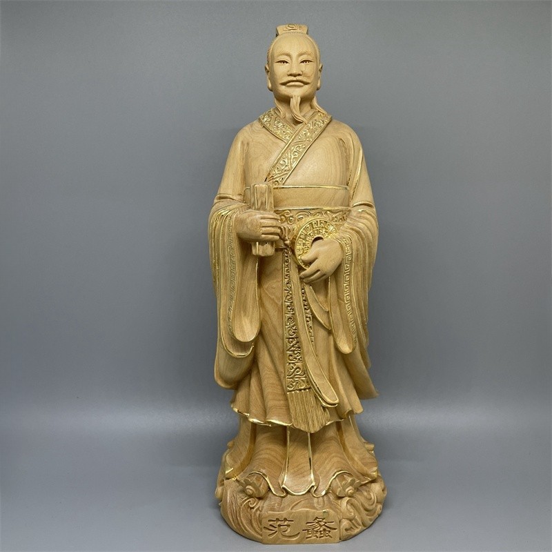 小叶黄杨木雕描金范蠡文财神像商圣人物收藏公司办公室摆件工艺品