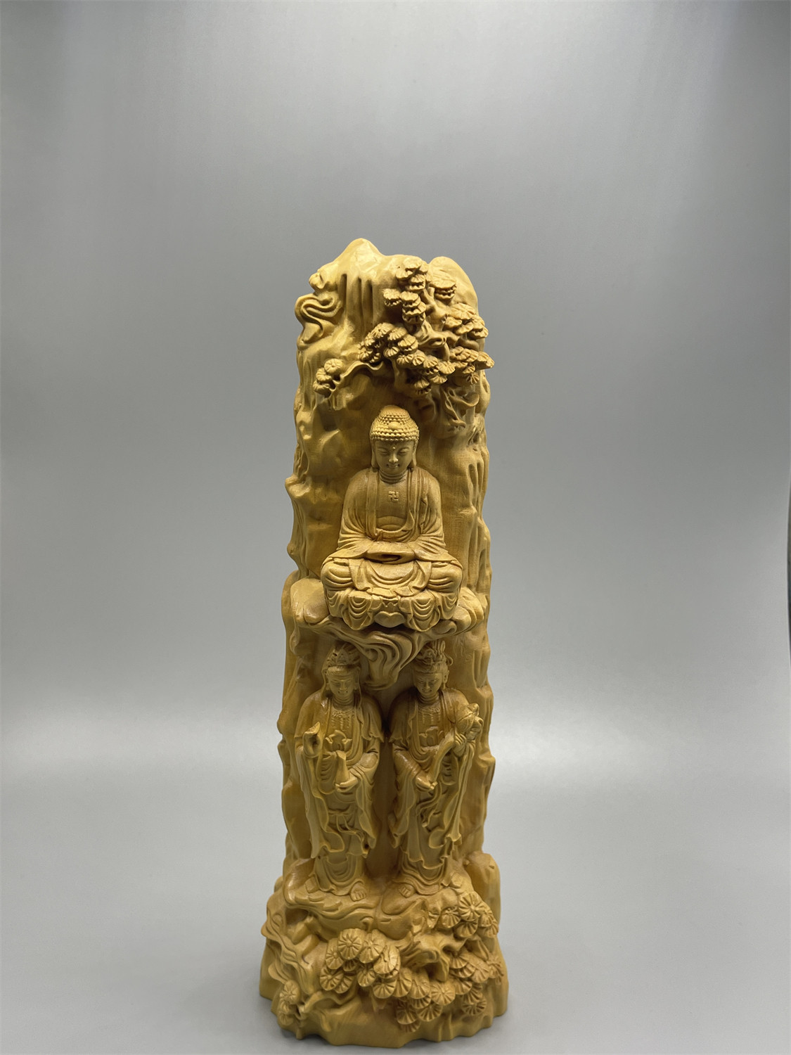 正宗小叶黄杨木西方三圣摆件整木