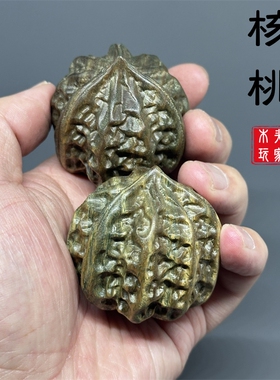精雕核桃文玩天然绿檀无漆无蜡