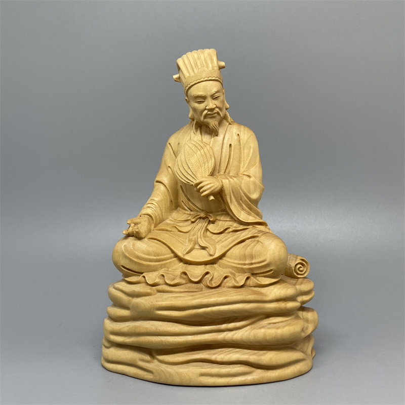 《正宗小叶黄杨木》孔明人物摆件