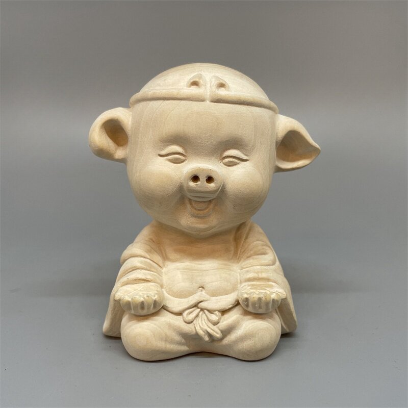 打坐猪八戒黄杨木无漆无蜡工艺品