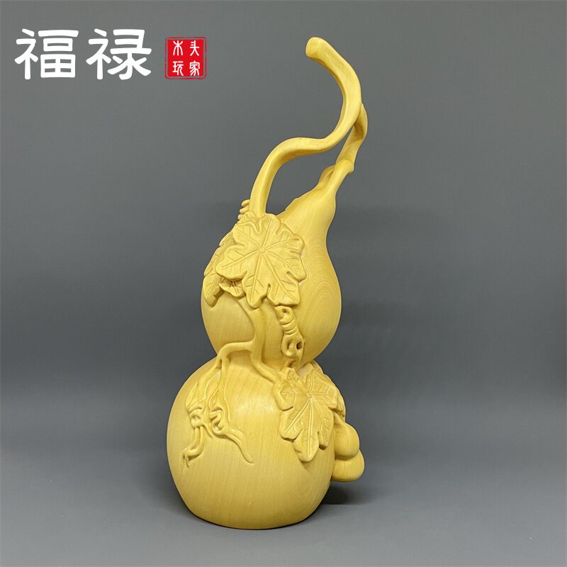 中式福禄摆件精选黄杨木整料雕刻