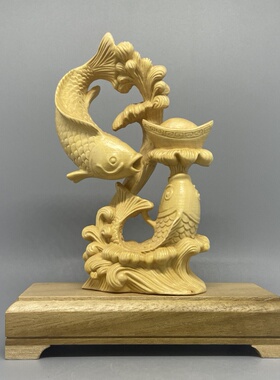 年年有余木雕摆件黄杨木工艺品