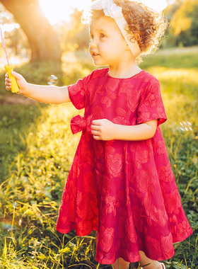 MorningDance 晨舞 女童连衣裙儿童公主裙蝴蝶结A摆裙红色生日裙