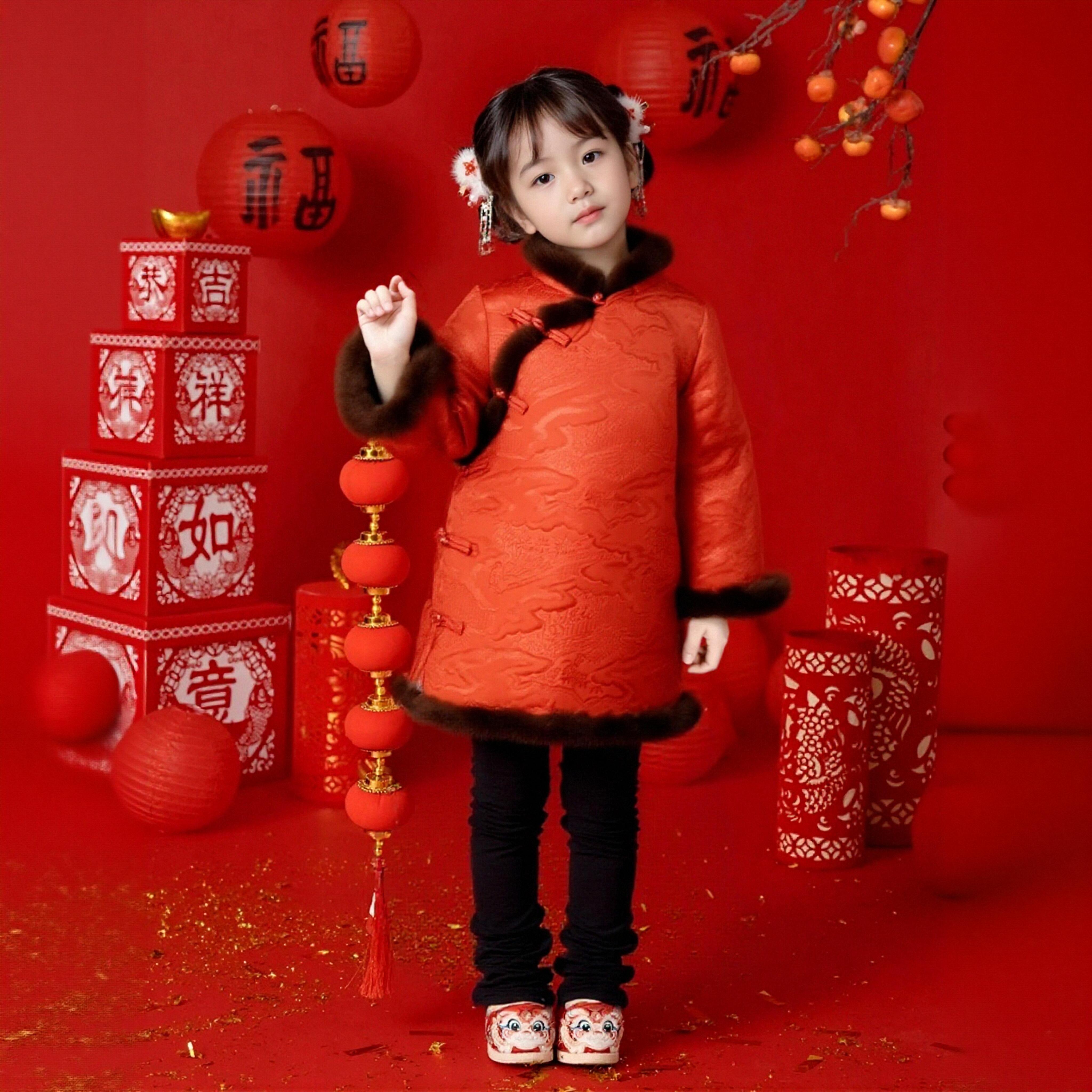 Morning Dance 儿童旗袍新中式国风女童小孩过年新衣拜年服夹棉厚