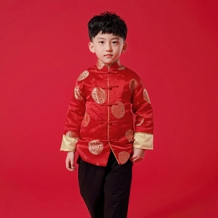 晨舞 男童长袖唐装儿童中国风宝宝拜过新年服红色喜气复古原创