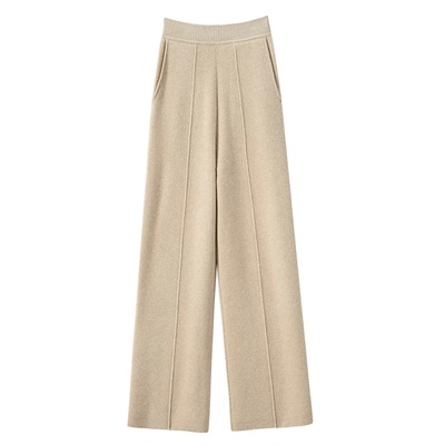 【羊绒】新款羊绒阔腿裤女抽条垂感高腰直筒裤子山羊绒针织