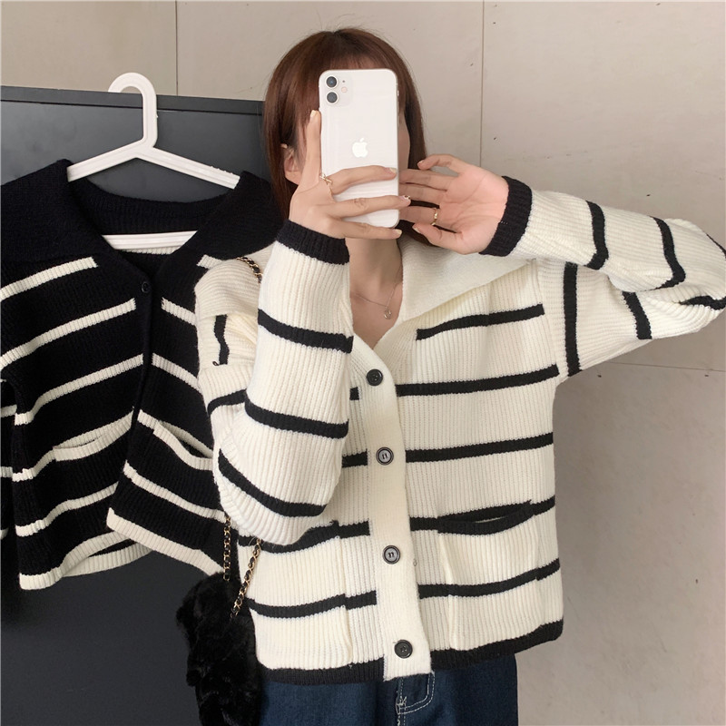 Real price real price real price autumn and winter lazy wind striped sweater female cardigan coat woman