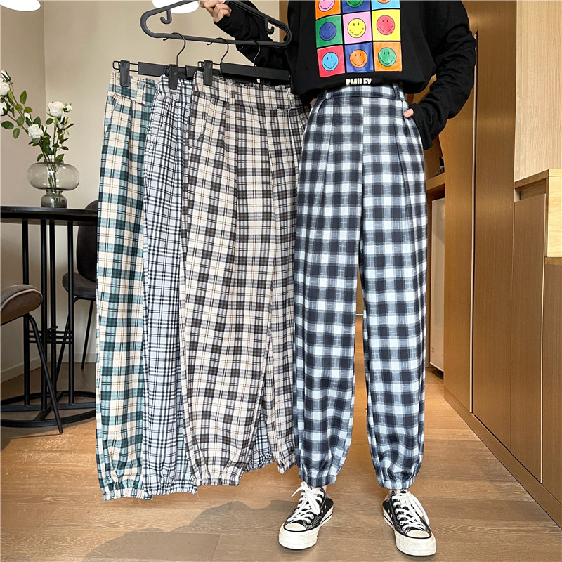 Real shot and real price Korean version new retro corset plaid pants leisure sports pants