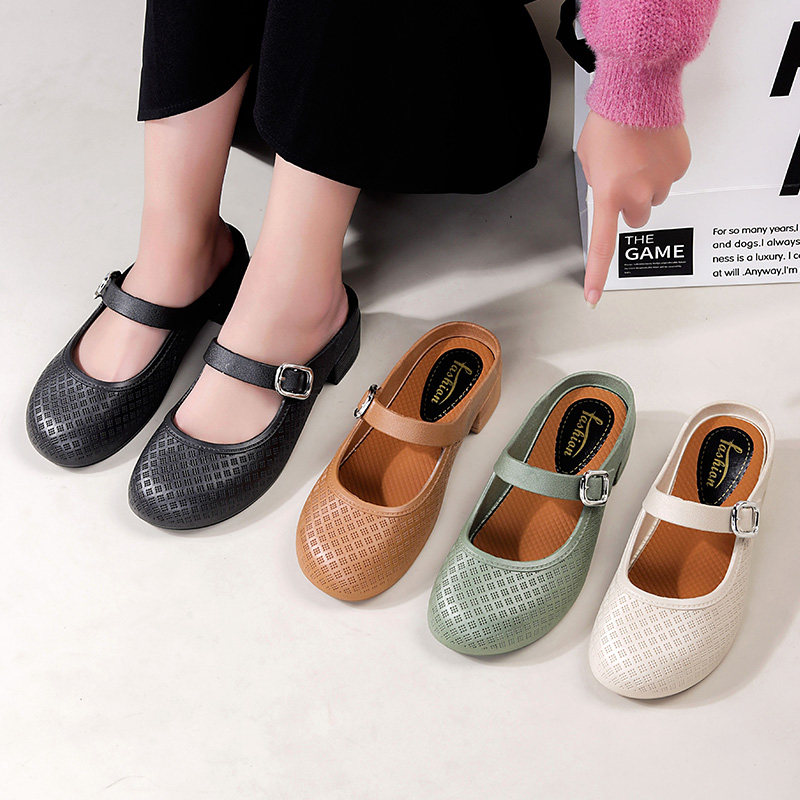 合利鲨时尚夏季外穿一字带凉鞋女士休闲新款圆头纯色平底包头拖鞋,女鞋,包头拖,淘宝优惠券,粉丝福利购,淘宝优惠卷