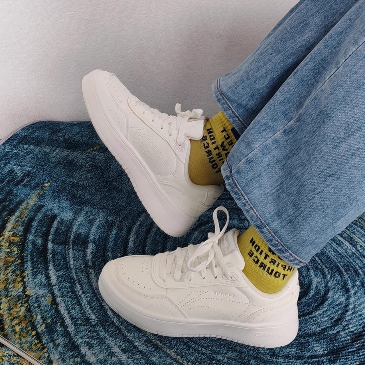 LiNing李宁苏酥轻松舒适增高厚底小白鞋休闲百搭板鞋 AGCU112-6-1