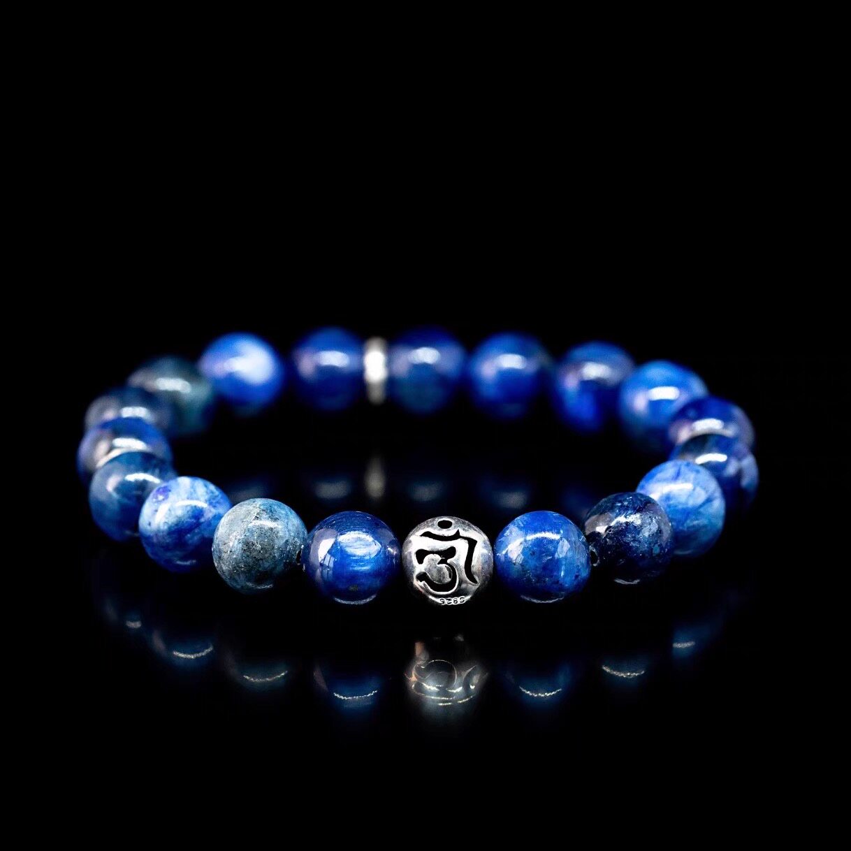天然蓝晶石男士手链纯银
