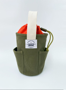 原创小水桶包抽绳迷你ins女帆布手提便携带钥匙扣内袋缩口手拎袋