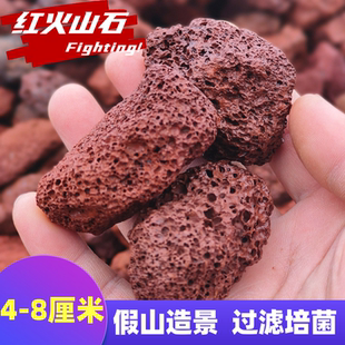 红火山石多孔透气保水净化水质鱼缸造景装饰水族过滤培菌5-8厘米