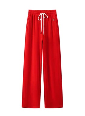 B112新款百搭运动风抽绳高腰直筒裤丝绒休闲家居裤女长裤女