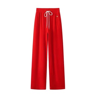 女长裤 丝绒休闲家居裤 女 百搭运动风抽绳高腰直筒裤 B112新款