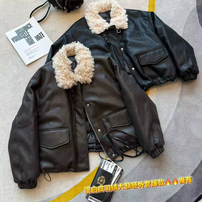 AE133羊羔毛翻领蛋白皮衣羽绒服女冬新款加厚韩版显瘦白鸭绒外套,女装/女士精品,皮草,淘宝优惠券,粉丝福利购,淘宝优惠卷