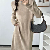 A642新款 针织连衣裙女 洋气内搭中长款 时尚 优雅减龄毛衣裙宽松冬装