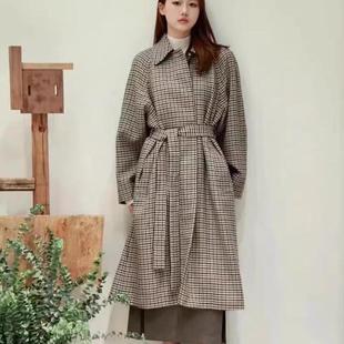 平纹毛织花呢中长款 B754毛呢外套 新款 冬季 毛呢大衣呢子外套 女装