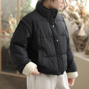 棉衣 小个子女款 B754新款 原创文艺休闲灰色宽松拼接短款