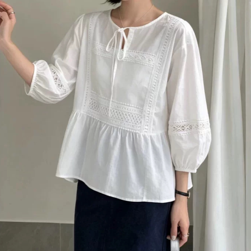 B322全mian宽松花边刺绣套头长袖宽松衬衫女5038