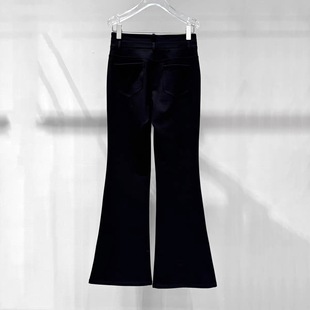 通勤黑色加绒微喇裤 长裤 女秋冬季 高腰显瘦休闲裤 新款 A553艾系时尚