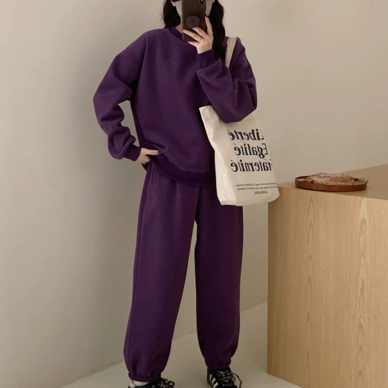 A453休闲加绒卫衣套装女加厚休闲运动套装