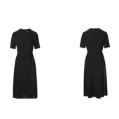 B912夏季 轻奢小黑裙极简裙子女 腰带收腰显瘦中长款 新款 高级感短袖