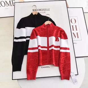 A502 外套毛衣 鸟秋设计感小众撞色立体字母提花针织开衫