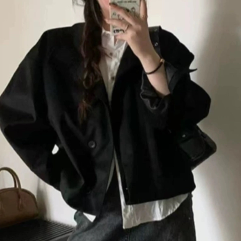 E714大码春季新款老钱风高级感休闲胖mm宽松复古麂皮绒衣外套女