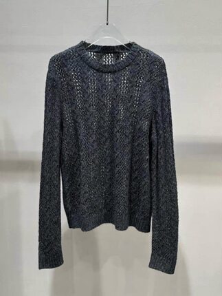 A512新款灰色圆领镂空套头针织衫毛衣