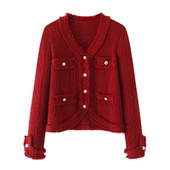 女装 冬季 新款 B314针织开衫 小香风流苏口袋V领开衫 毛衣宽松显瘦