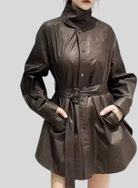 B422艾系高级感系带收腰风衣外套新款气质百搭单排扣立领上衣