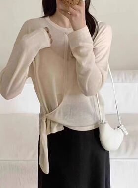 B663新款休闲时尚宽松不规则下摆长袖针织衫女韩系30%羊毛针织衫